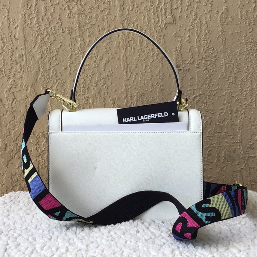 Karl Lagerfeld White Crossbody Bag with Multicolor Strap - Picture 2 of 10